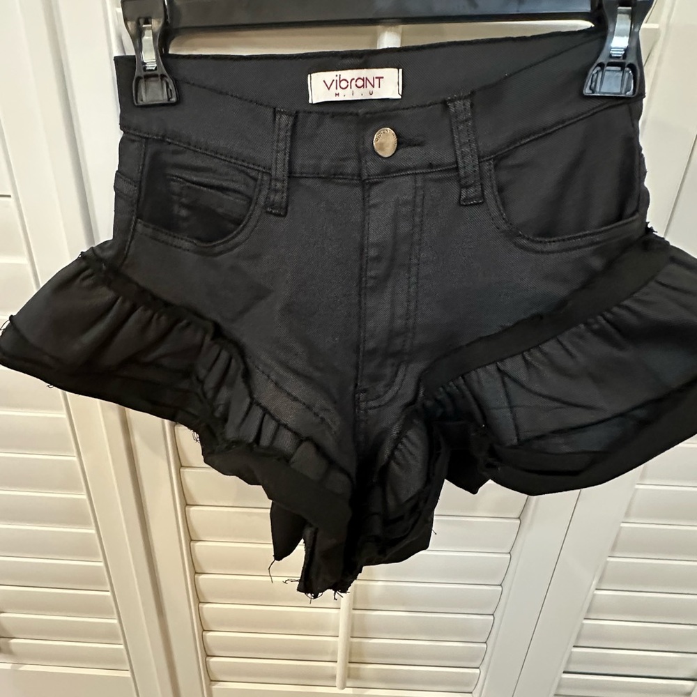 Vibrant Black Ruffle Women's Shorts